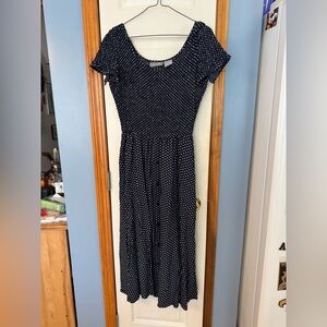 Liz Claiborne Elegant Navy Polka Dot Dress